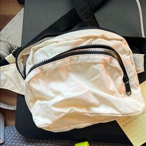 Cream Belt Bag with Black Zipper